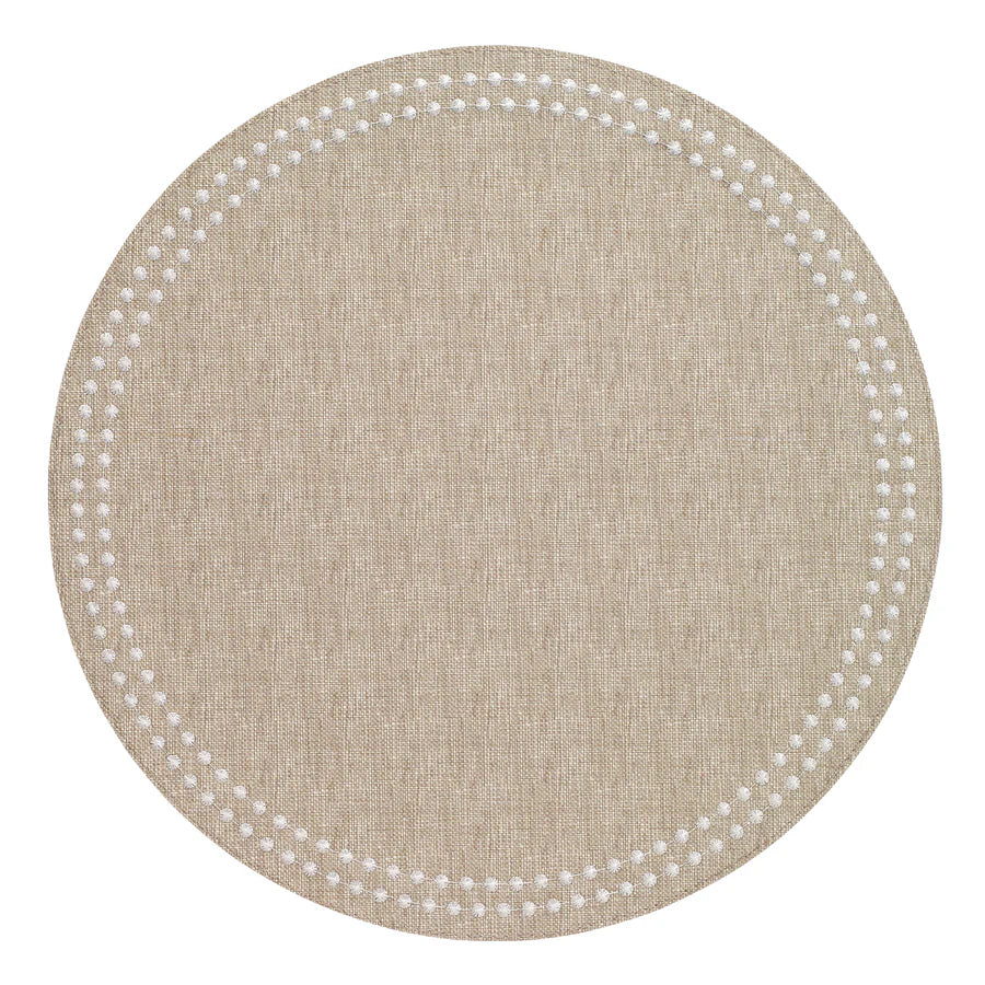 Pearls 15-Inch Round Embroidered Placemats Set of 4