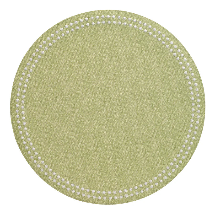Pearls 15-Inch Round Embroidered Placemats Set of 4