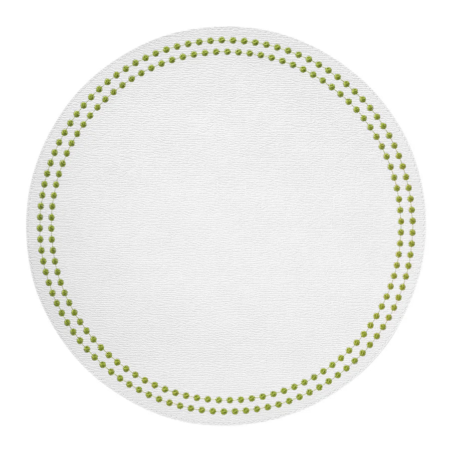 Pearls 15-Inch Round Embroidered Placemats Set of 4