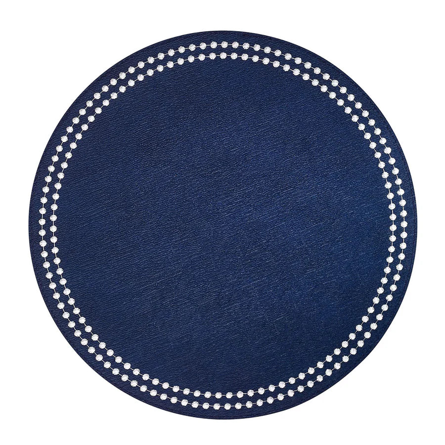 Pearls 15-Inch Round Embroidered Placemats Set of 4