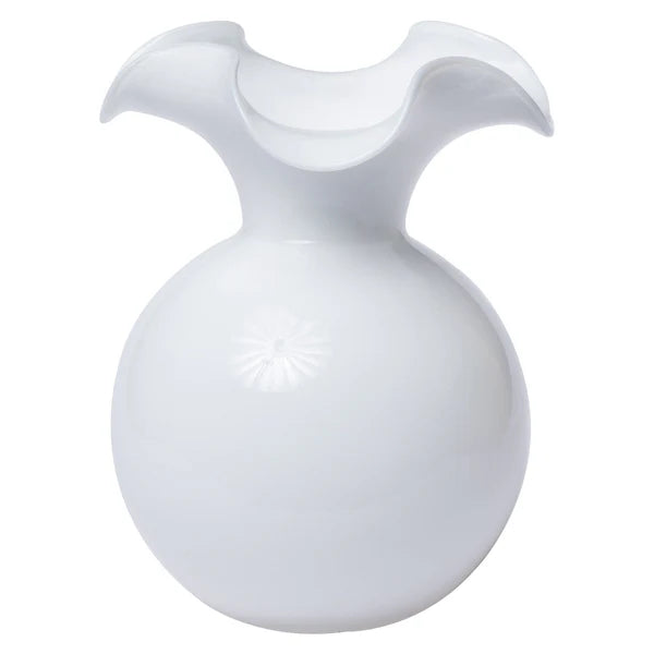 Hibiscus Glass Fluted Vase - White