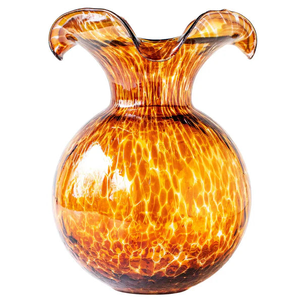 Hibiscus Glass Fluted Vase - Brown Tortoiseshell