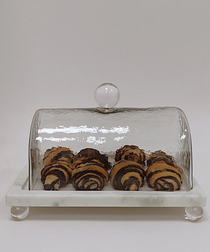 Marble Cake Plater with Glass Cover
