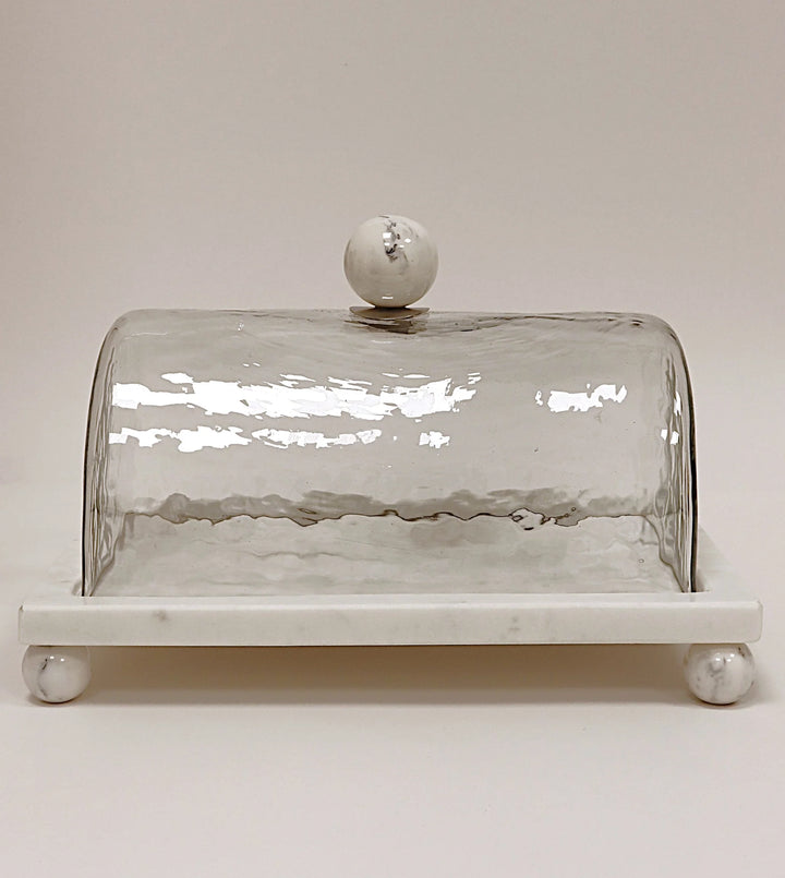 Marble Cake Plater with Glass Cover