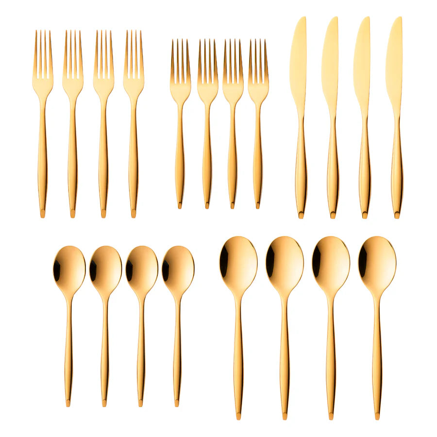 Milano Mirrored Gold 18/10 Stainless Steel 20 Piece Flatware Set, Service For 4