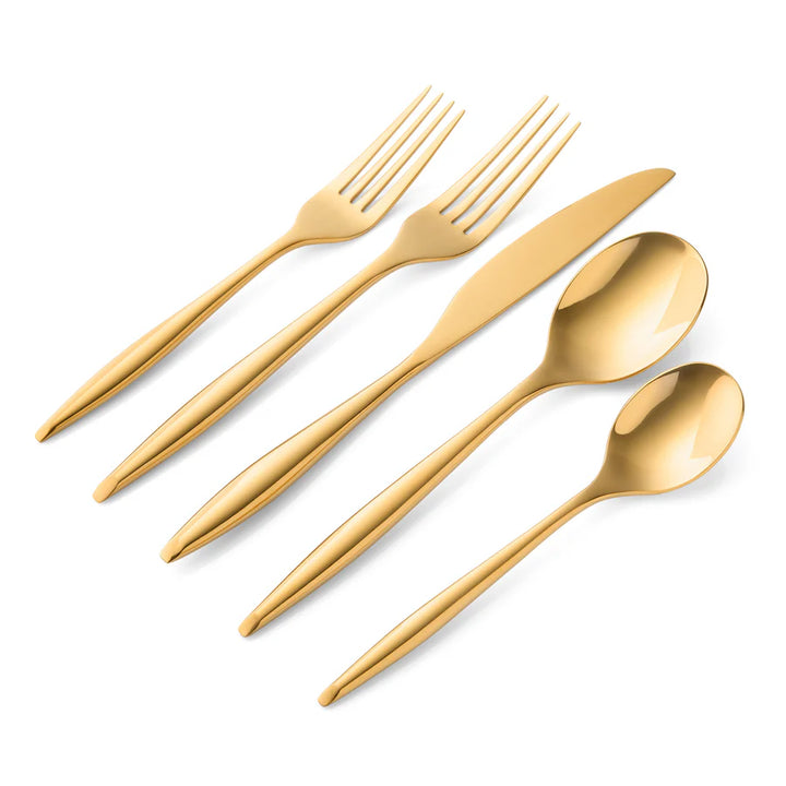 Milano Mirrored Gold 18/10 Stainless Steel 20 Piece Flatware Set, Service For 4