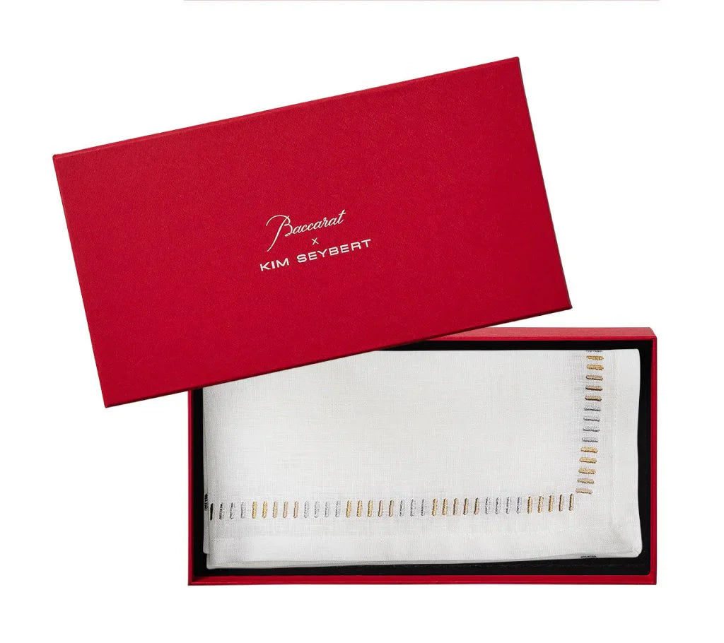 Harmonie Napkin in White, Gold & Silver, Set of 4 in a Gift Box