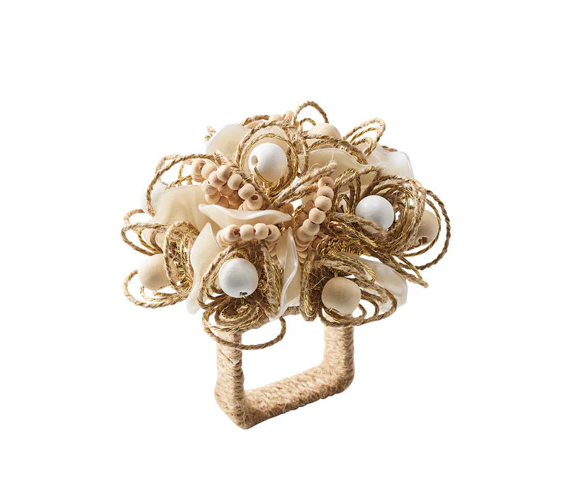 Bramble Napkin Ring in Ivory, Natural & Gold, Set of 4