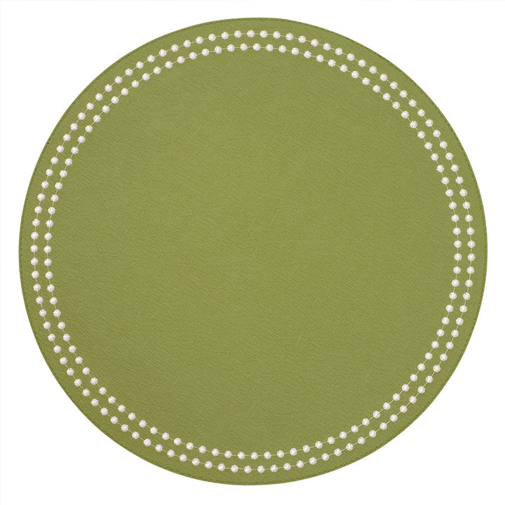 Pearls 15-Inch Round Embroidered Placemats Set of 4