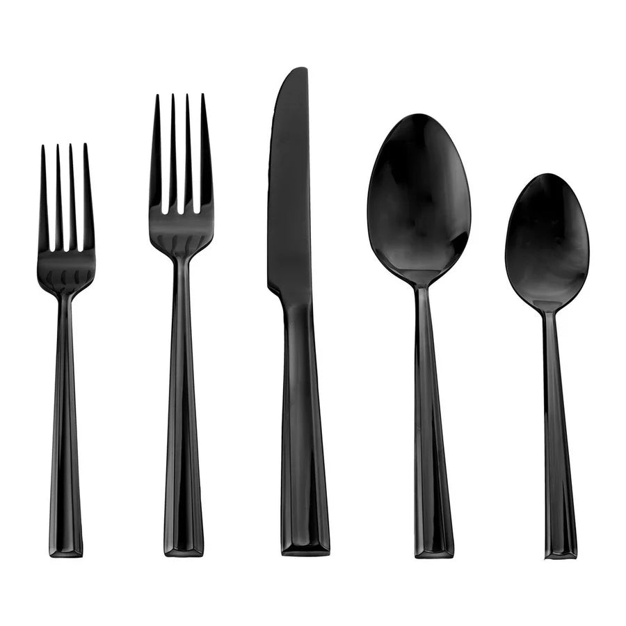 Plait Mirrored Black 18/0 Stainless Steel 20 Piece Flatware Set, Service For 4
