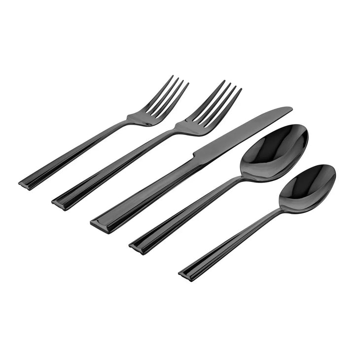 Plait Mirrored Black 18/0 Stainless Steel 20 Piece Flatware Set, Service For 4