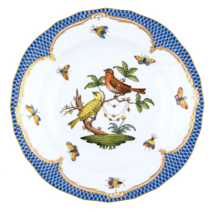 Rothschild Bird Multicolor (Blue Border) Dessert Plate