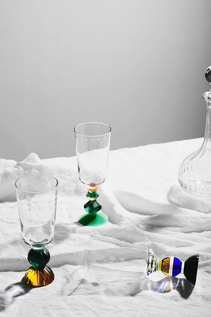 Ascot Tall Crystal Glass (Clear/Emerald/Cobalt/Brown/Bright Yellow) - Set of 2