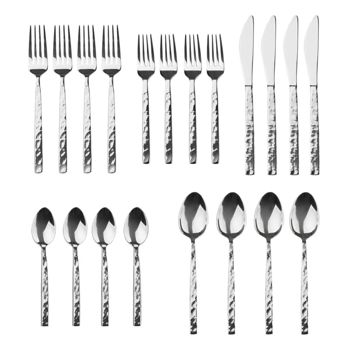 Rustic Mirrored 18/10 Stainless Steel 20 Piece Flatware Set, Service For 4