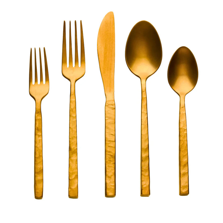Rustic Mirrored Gold 18/10 Stainless Steel 20 Piece Flatware Set, Service For 4