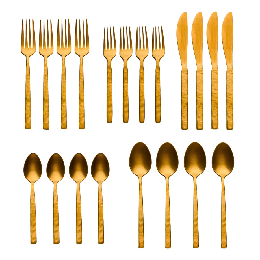 Rustic Mirrored Gold 18/10 Stainless Steel 20 Piece Flatware Set, Service For 4