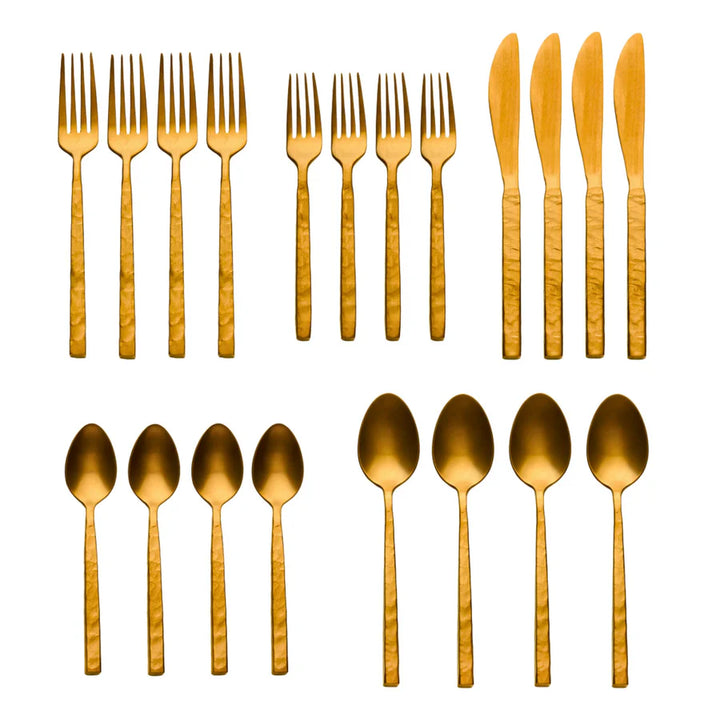 Rustic Mirrored Gold 18/10 Stainless Steel 20 Piece Flatware Set, Service For 4