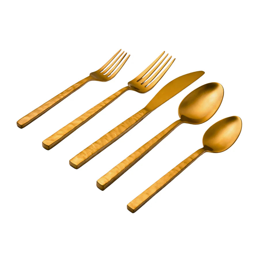 Rustic Mirrored Gold 18/10 Stainless Steel 20 Piece Flatware Set, Service For 4