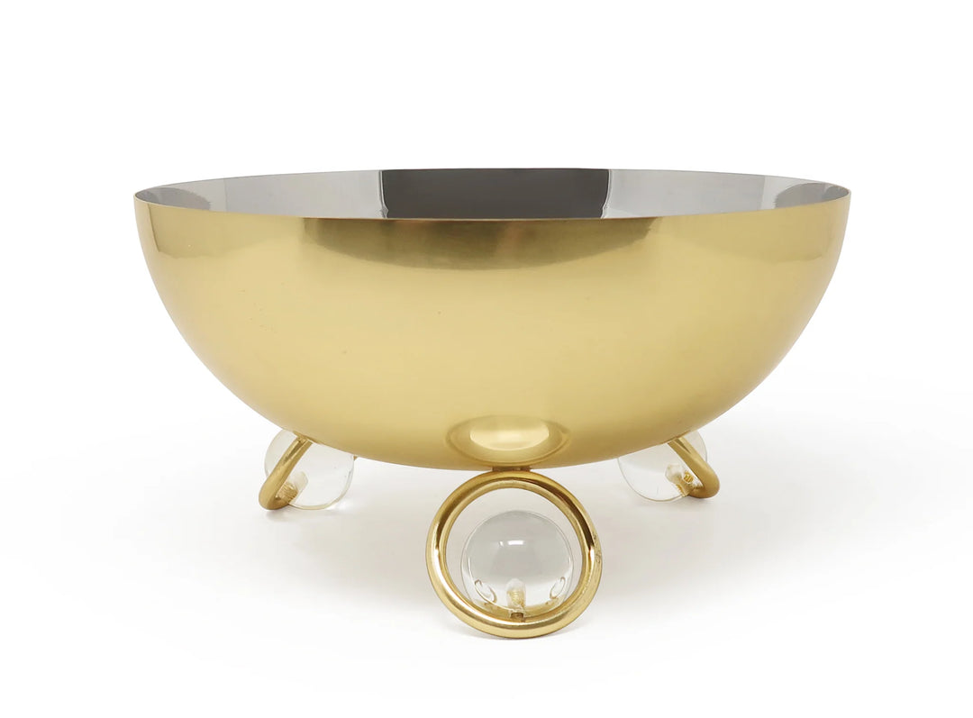 Small Salad Bowl Silver Inner Gold Outer with Clear Ball Legs - 9.1"D