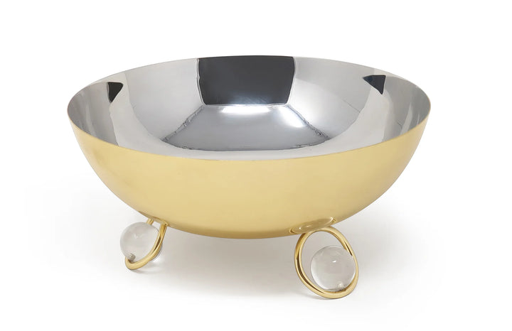 Small Salad Bowl Silver Inner Gold Outer with Clear Ball Legs - 9.1"D