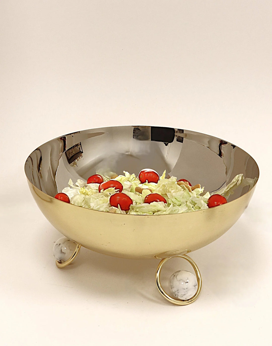 Small Salad Bowl Silver Inner Gold Outer with Clear Ball Legs - 9.1"D