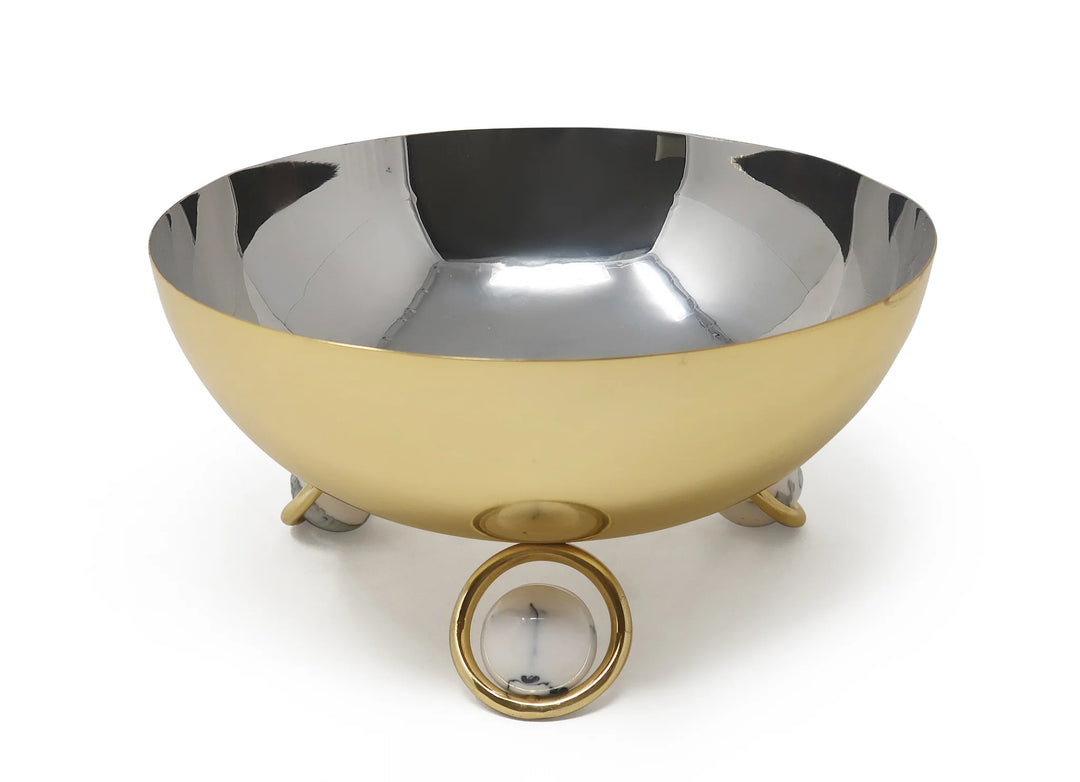 Small Salad Bowl Silver Inner Gold Outer with Clear Ball Legs - 9.1"D