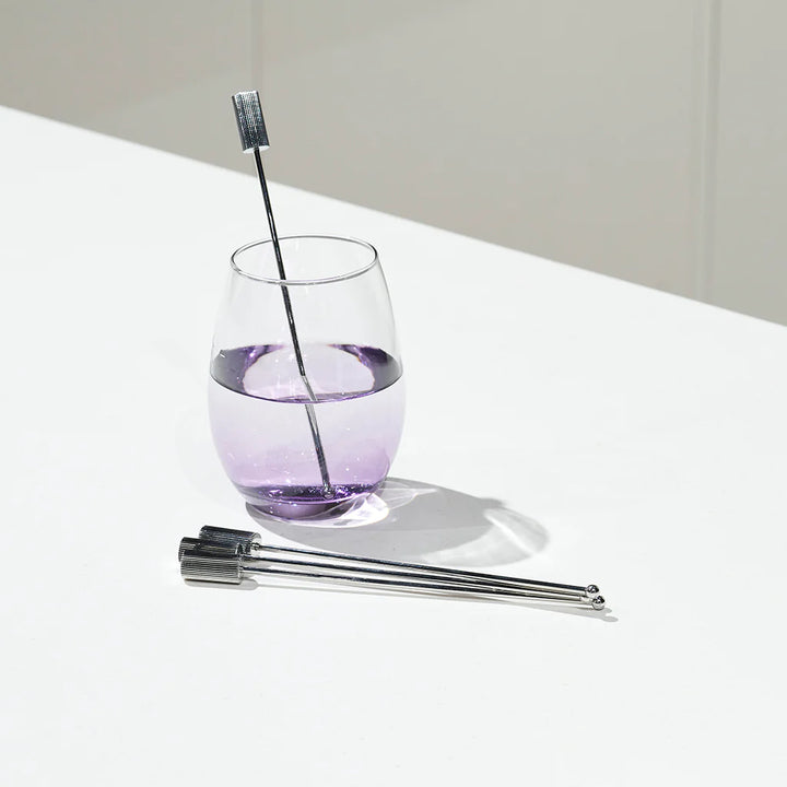 Striations Drink Stirrers, Silver, Set of 4