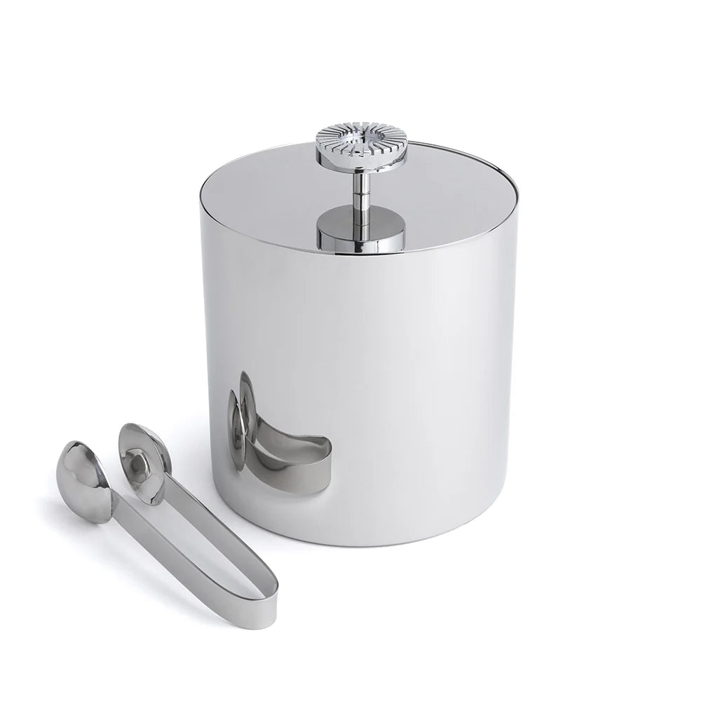 Striations Ice Bucket with TOngs, Silver