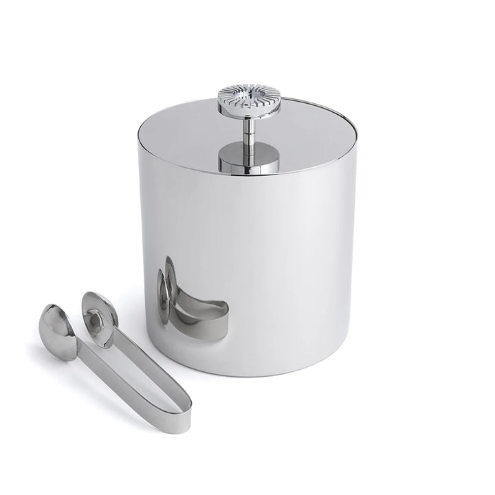 Striations Ice Bucket with TOngs, Silver