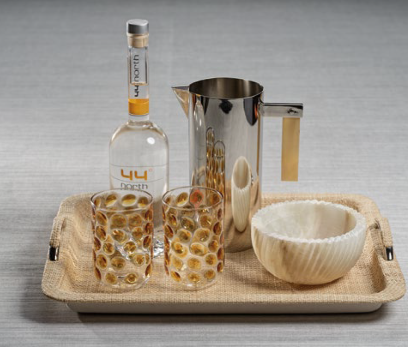 Airelles Raffia and Chambray Serving Tray