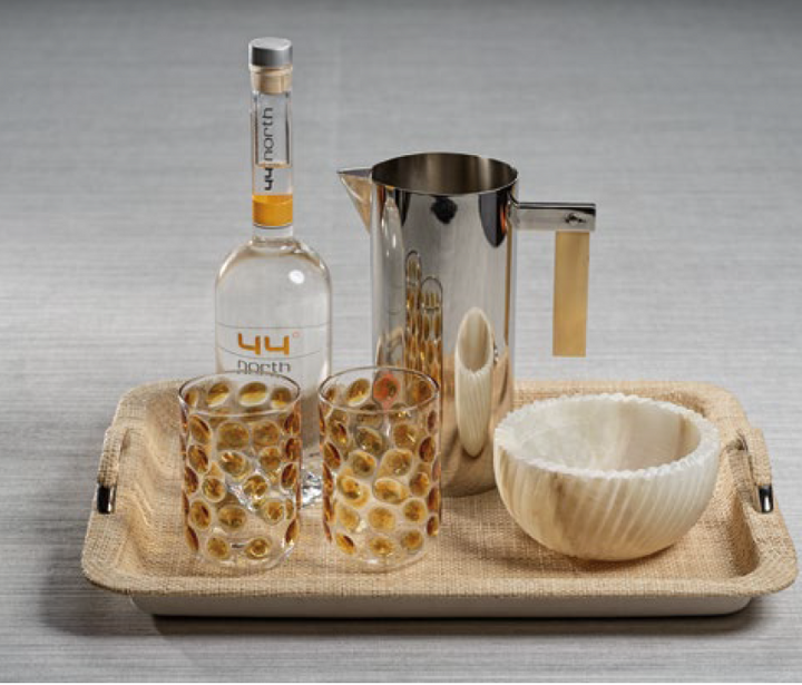 Airelles Raffia and Chambray Serving Tray