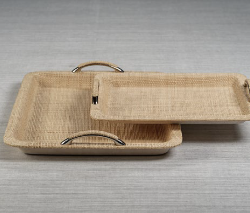 Airelles Raffia and Chambray Serving Tray