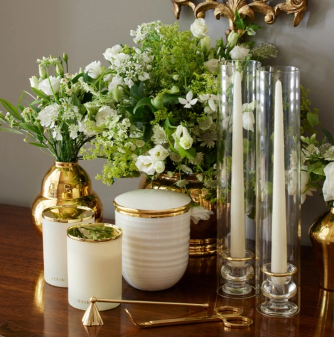 Sancia Taper Candleholder with Sleeve, Gold Rim, S/2