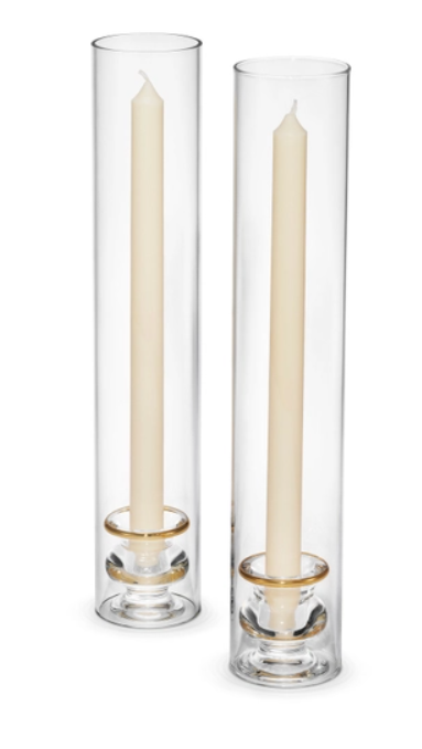 Sancia Taper Candleholder with Sleeve, Gold Rim, S/2
