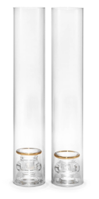 Sancia Taper Candleholder with Sleeve, Gold Rim, S/2