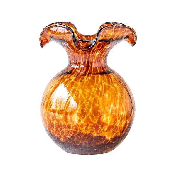 Hibiscus Glass Fluted Vase - Brown Tortoiseshell