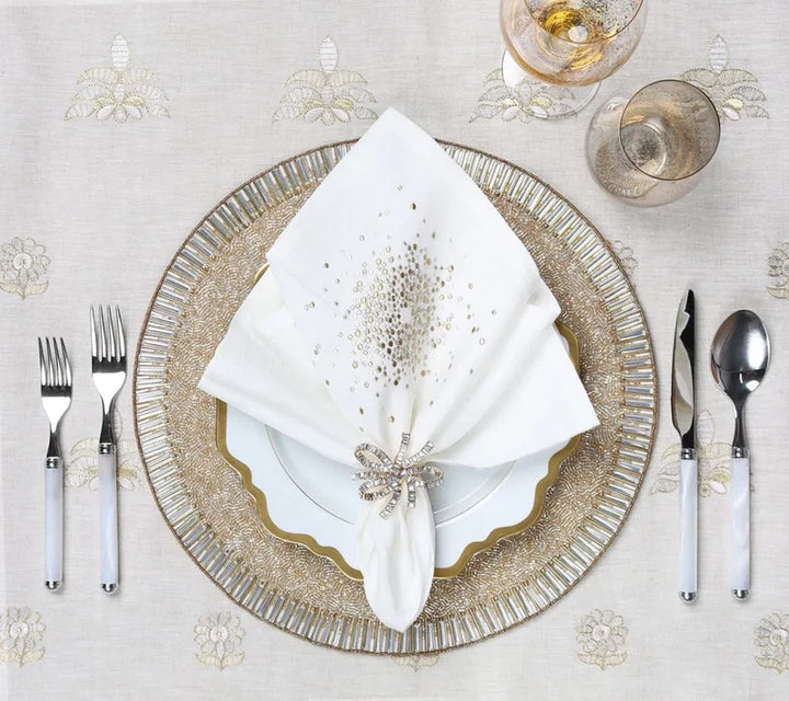 Starburst Napkin in White, Gold & Silver, Set of 4
