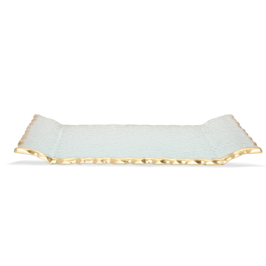 Glass Oblong Tray with Gold Edge