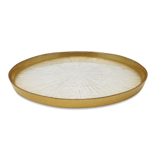 Set of 4 Crystal Glass Plates with Gold Border