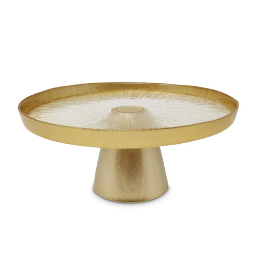 Glass Footed Cake Plate with Gold Rim