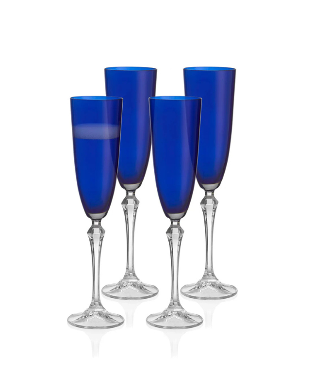 Vivid Champagne Flute, Blue, 7 oz. Set of 4
