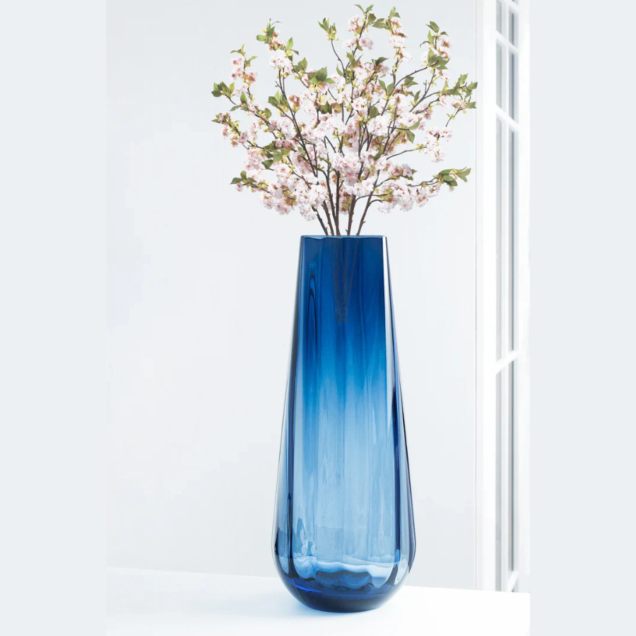 Blue Square Top Vase, 13.9"H