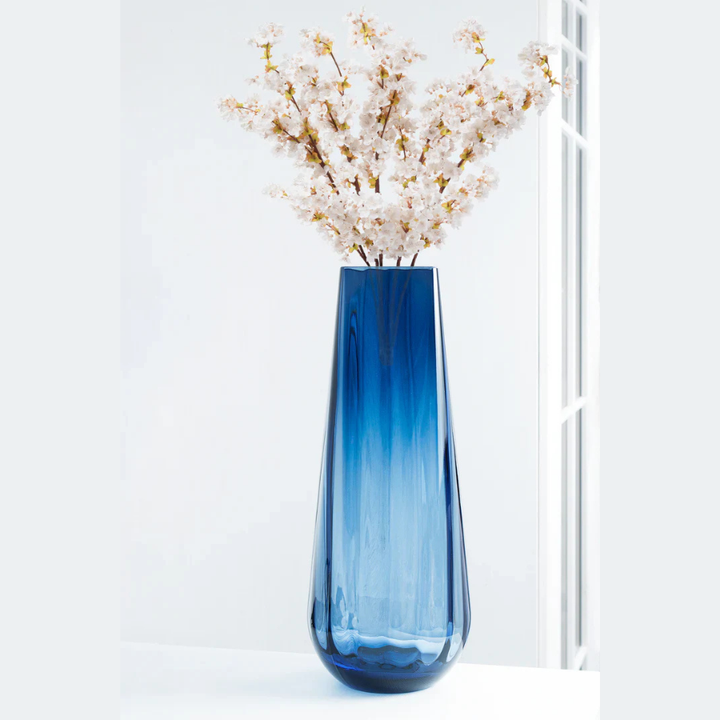 Blue Square Top Vase, 13.9"H