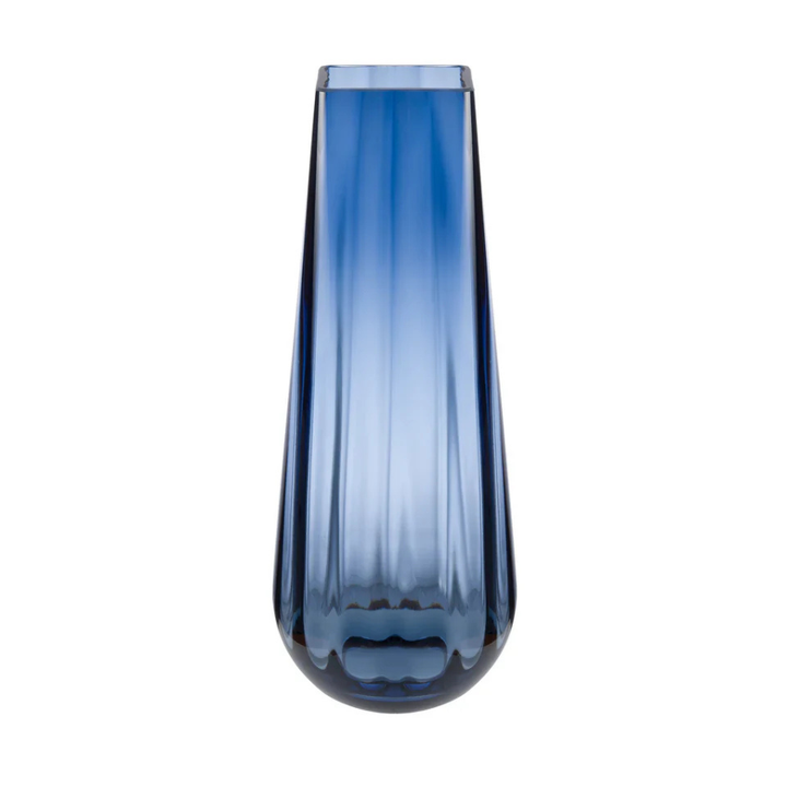 Blue Square Top Vase, 13.9"H
