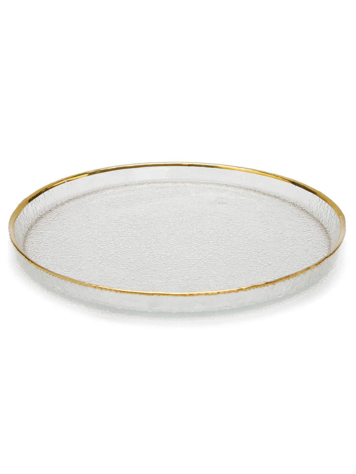 Pebbled Glass Chargers Raised Rim with Gold Border - Set of 4