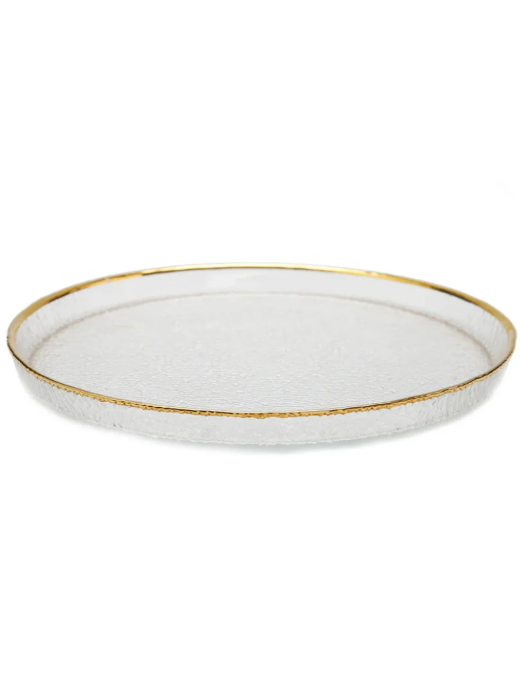 Pebbled Glass Chargers Raised Rim with Gold Border - Set of 4