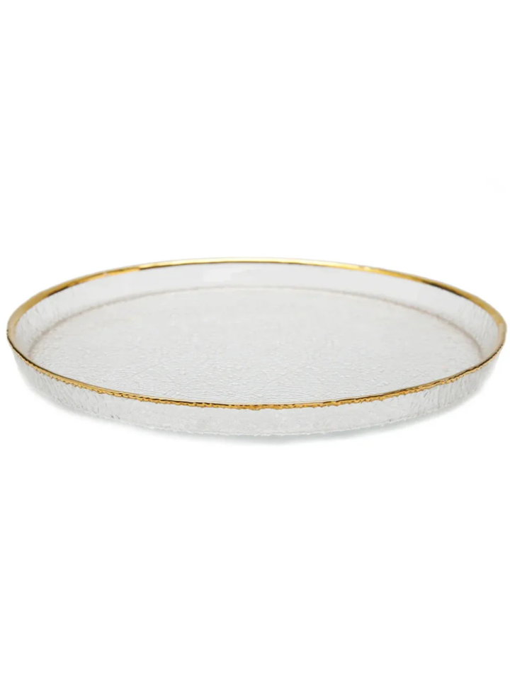 Pebbled Glass Chargers Raised Rim with Gold Border - Set of 4