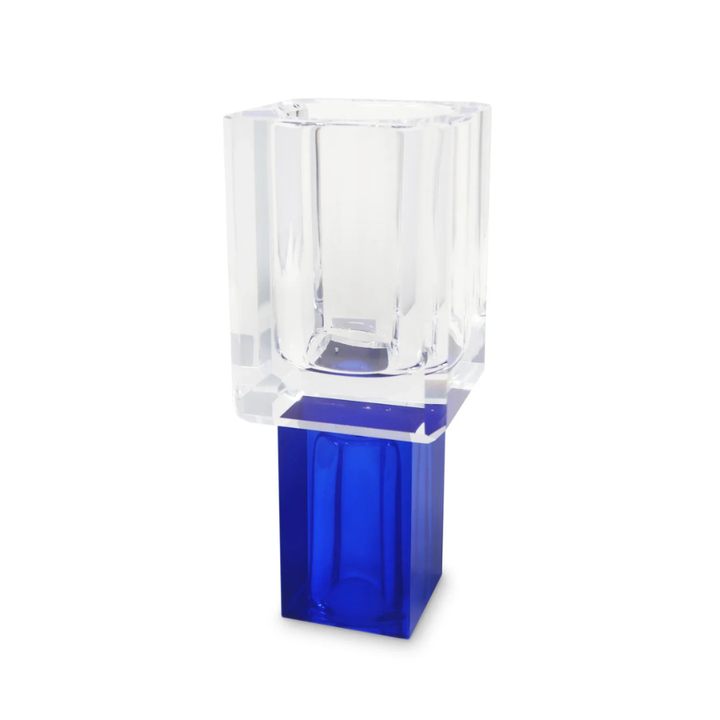 Crystal Square Vase with Colored Base - Blue