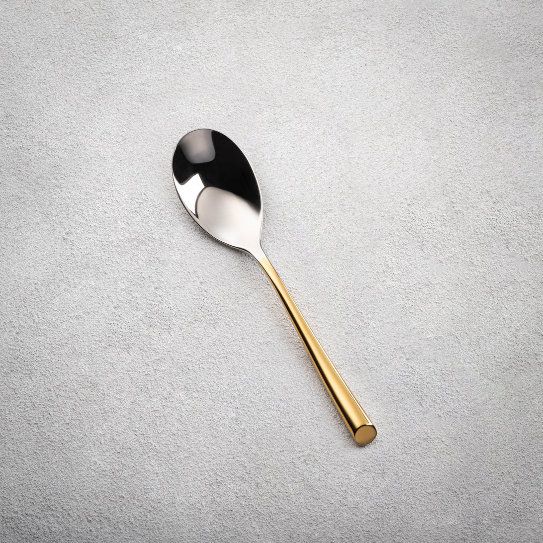 Vikko - Pearl, Shiny Silver with Gold Handle, 18/10 SS, Round Soup Spoon