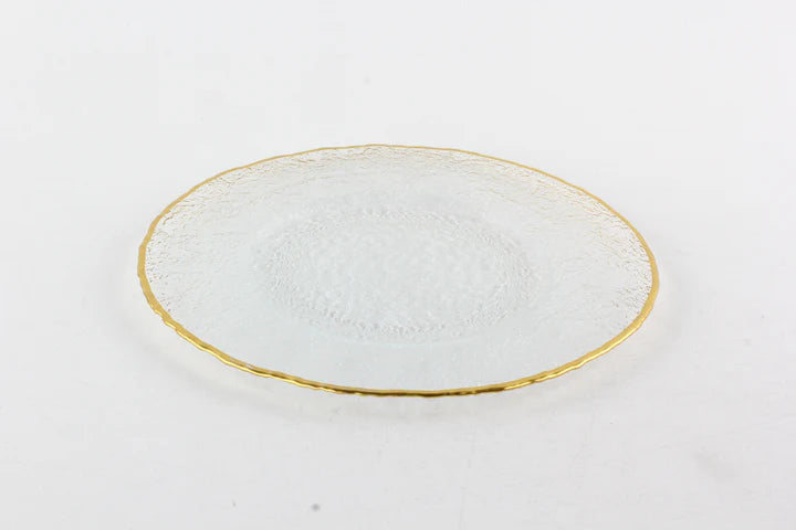 Set of 4 Textured Glass Chargers with Gold Rim